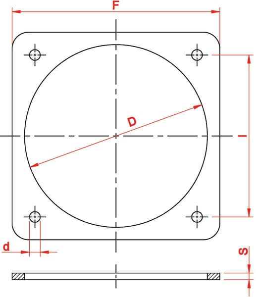 Desenho técnico da flange quadrada Kramp 6300001Z