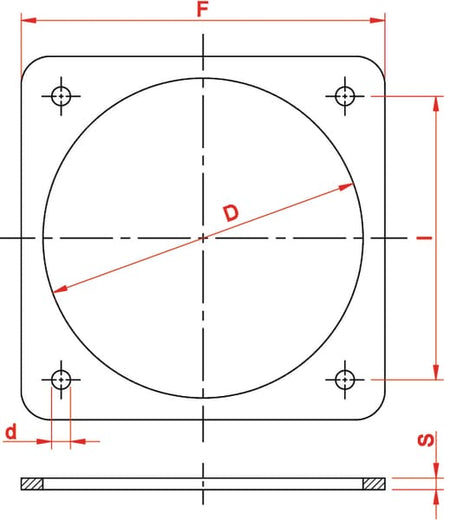 Desenho técnico da flange quadrada Kramp 6300001Z