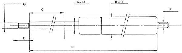 Amortecedor a gás CA072703 - desenho técnico