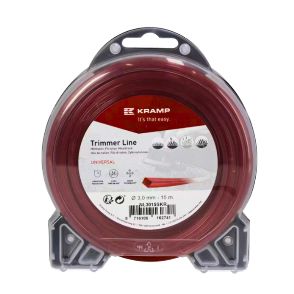 Fio de nylon / roçadora Ø 4 mm 25 m, quadrado, vermelho