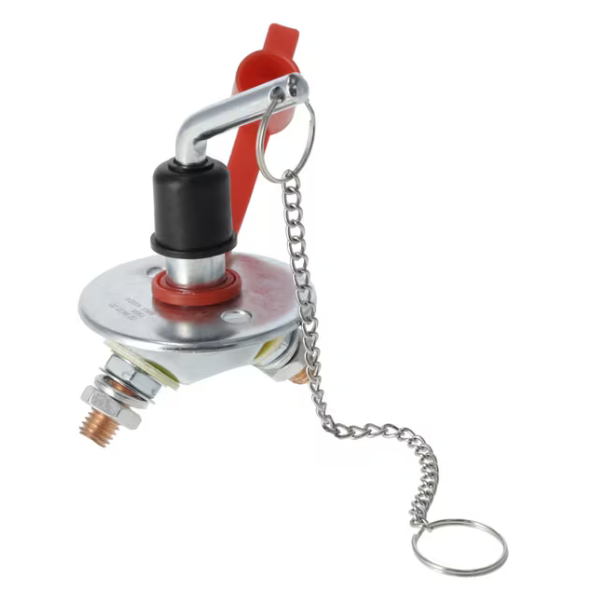 Interruptor de bateria redondo, prateado, mini tipo M10, 12-48 V, 150 A/1000 A (5 seg.), IP63