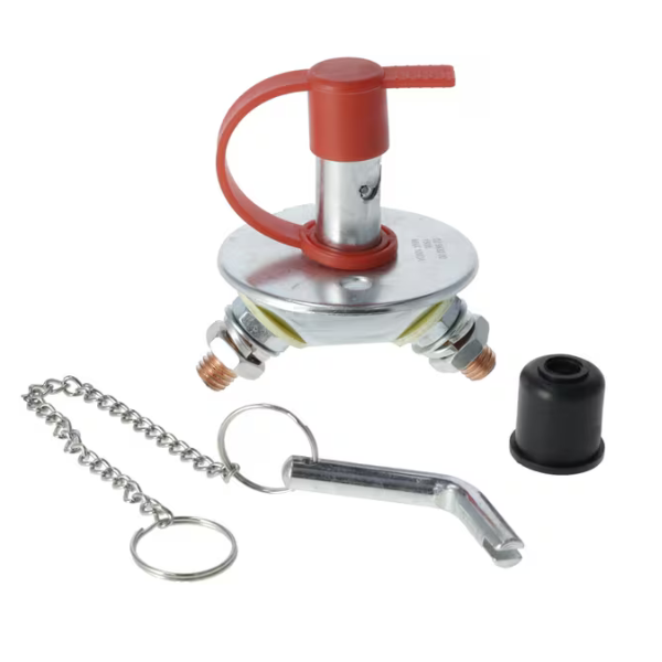 Interruptor de bateria redondo, prateado, mini tipo M10, 12-48 V, 150 A/1000 A (5 seg.), IP63