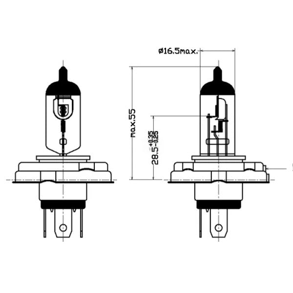 Lâmpada H4 12V 55/60W, tomada P45t