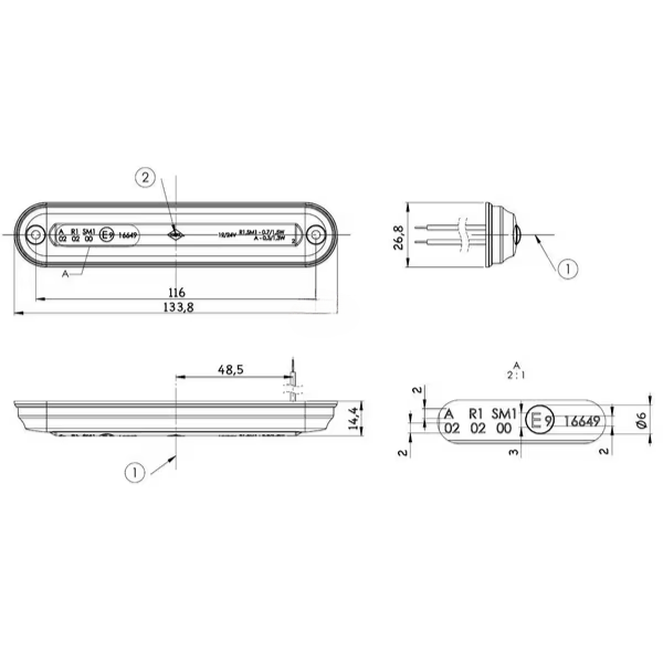 Luz de Sinalização LED Retangular 12-24V