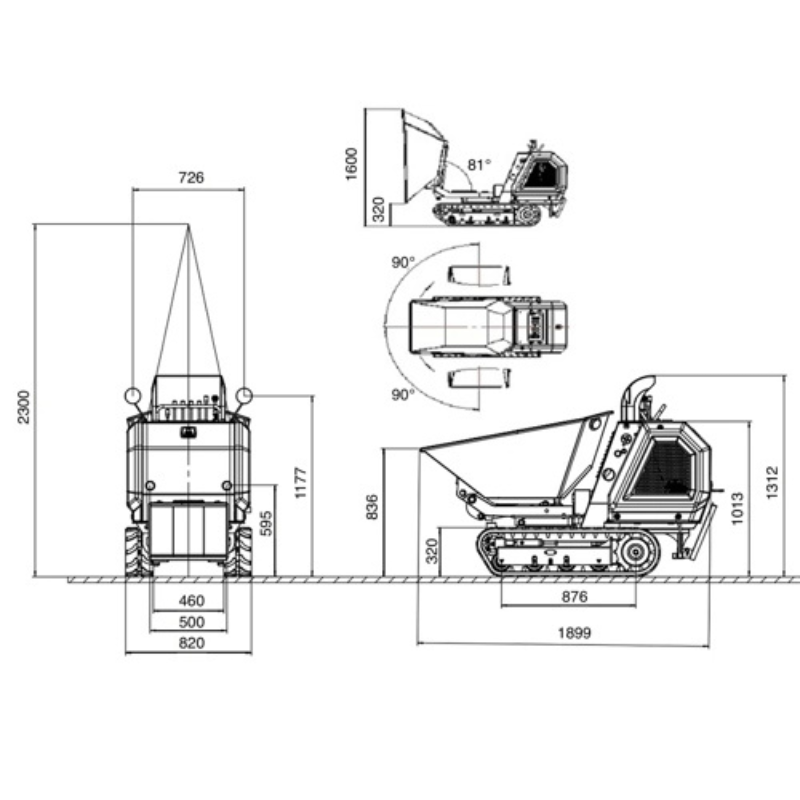 Minidumper de largatas - Basculamento hidráulico lateral - Motor Briggs&Stratton 13.5cv - Carga max. 800kg - E-START - M8000R-BS