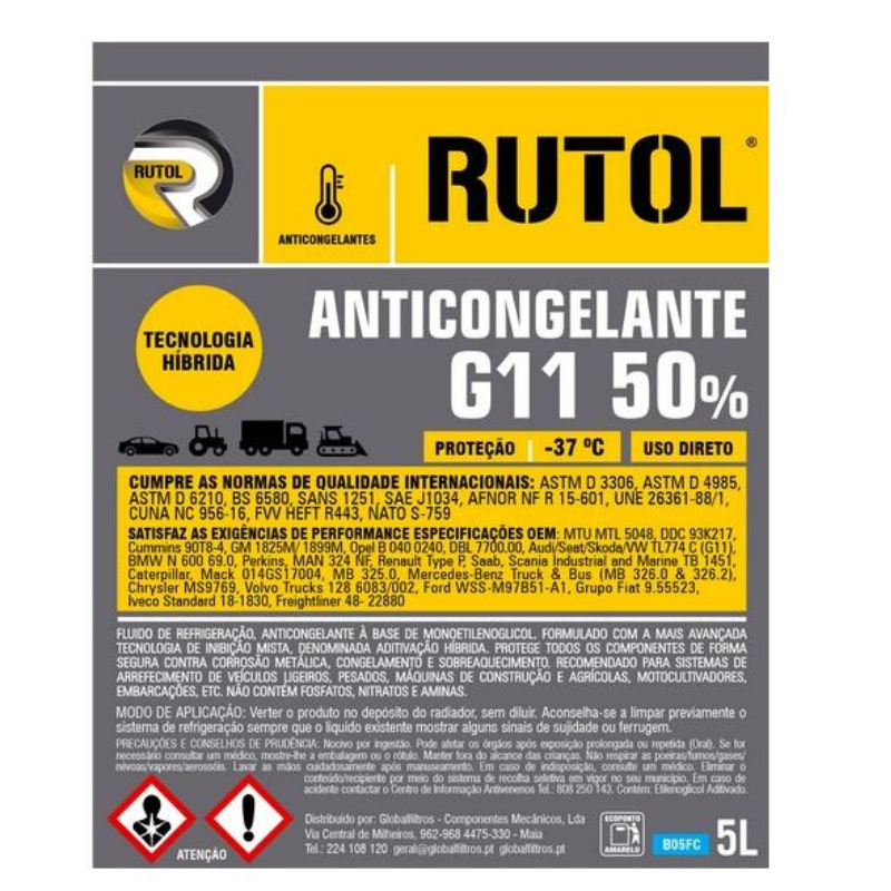 RUTOL - ANTICONGELANTE 50% AMARELO - 5L