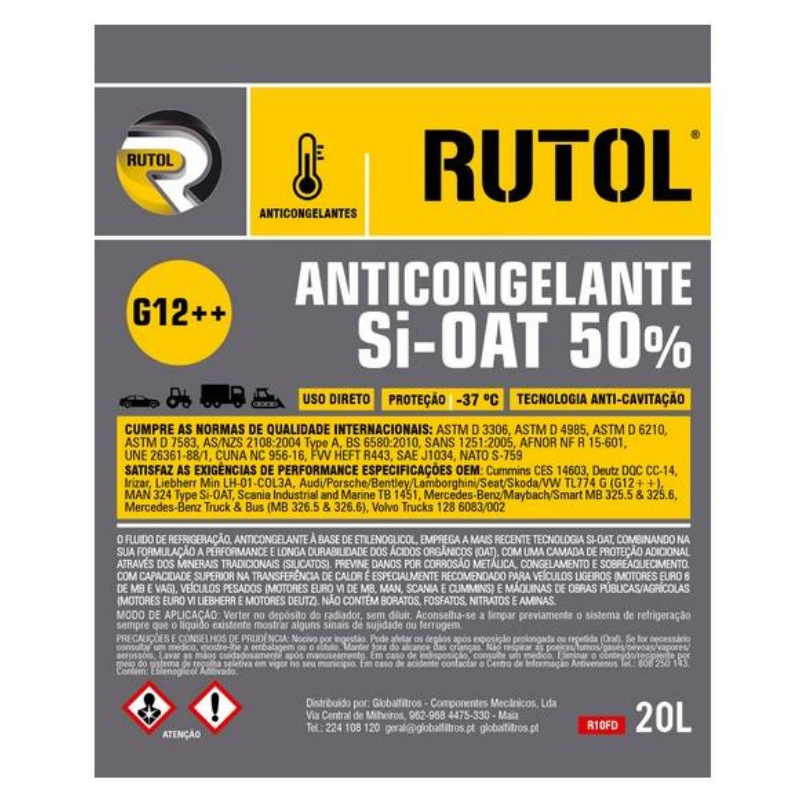 RUTOL - ANTICONGELANTE SI-OAT G12++ 50% VERMELHO - 5L