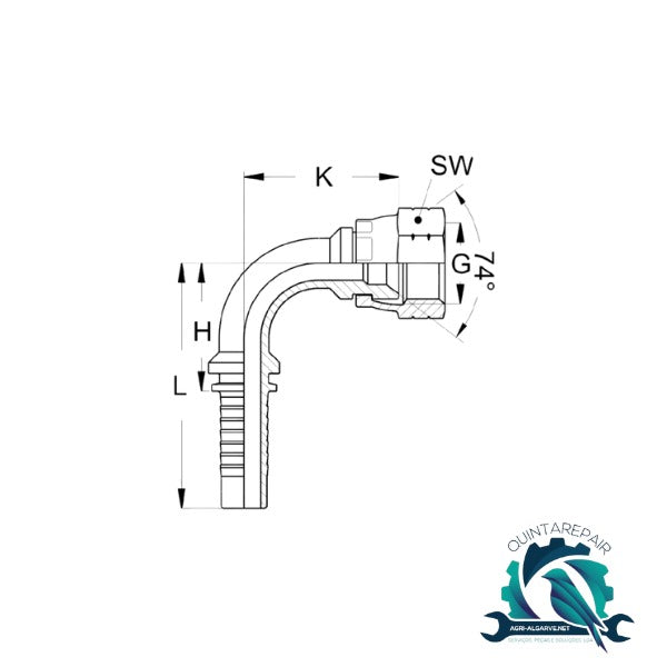 Terminal DKJ Curva 90° 9/16-18 DN 10 para tubo hidraulico
