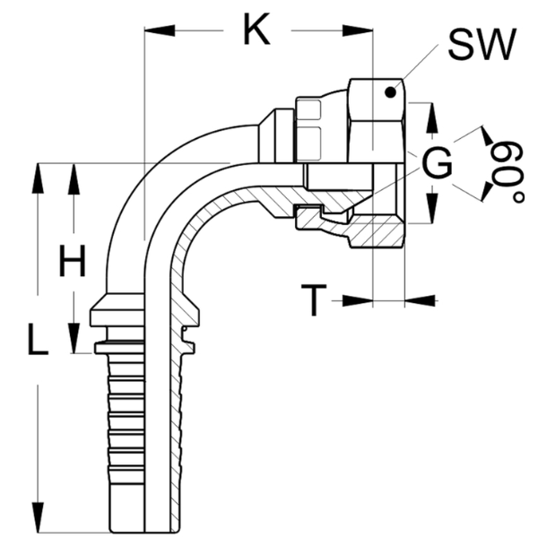 Terminal DKR 90° 1/8" DN 06 FITTING para tubo hidráulico