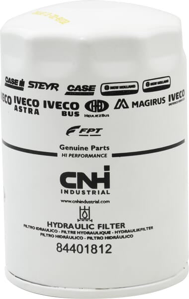 Filtro hidráulico CNH 84401812 — vista do corpo com a referência identificada