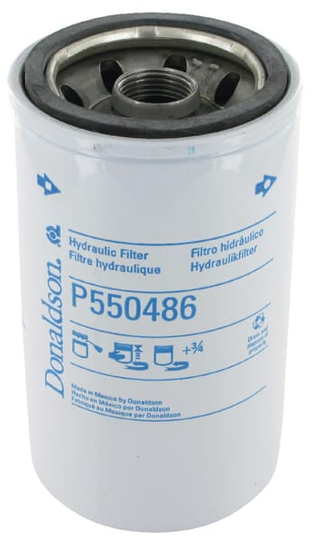 Filtro hidráulico Donaldson P550486 com referência visível no corpo
