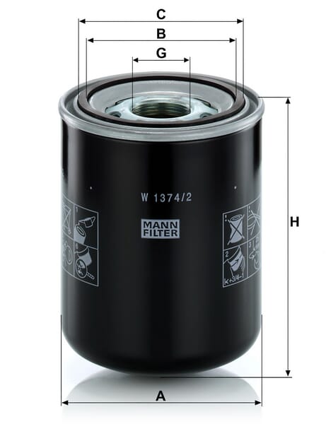Filtro de transmissão MANN-FILTER W 1374/2 — desenho técnico de dimensões