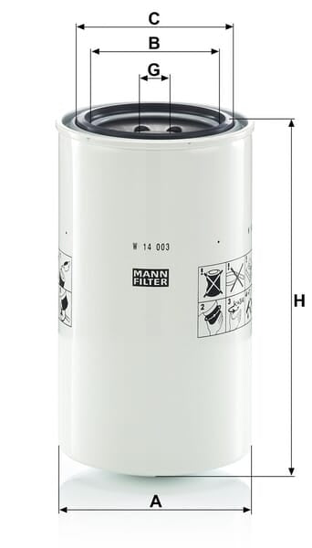 Filtro de transmissão MANN-FILTER W 14 003 — desenho técnico de dimensões