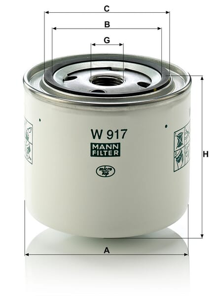 Filtro de transmissão MANN-FILTER W 917 — desenho técnico de dimensões