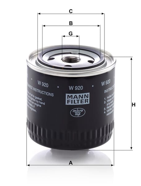 Filtro de transmissão MANN-FILTER W 920 — desenho técnico de dimensões