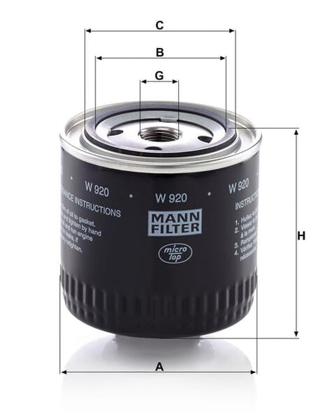 Filtro de transmissão MANN-FILTER W 920 — desenho técnico de dimensões