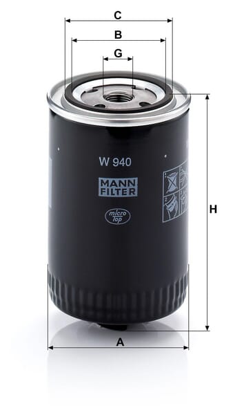 Filtro de transmissão MANN-FILTER W 940 — desenho técnico de dimensões