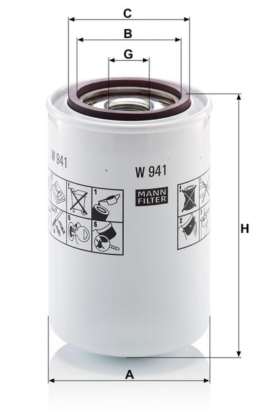 Filtro de transmissão MANN-FILTER W 941 — desenho técnico de dimensões