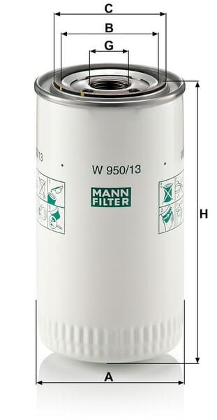 Filtro de transmissão MANN-FILTER W 950/13 — desenho técnico de dimensões