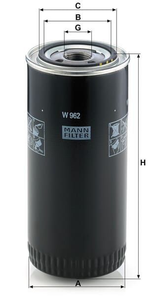 Filtro de transmissão MANN-FILTER W 962 — desenho técnico de dimensões