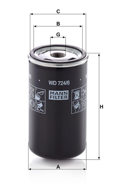 Filtro de transmissão MANN-FILTER WD 724/6 — desenho técnico de dimensões