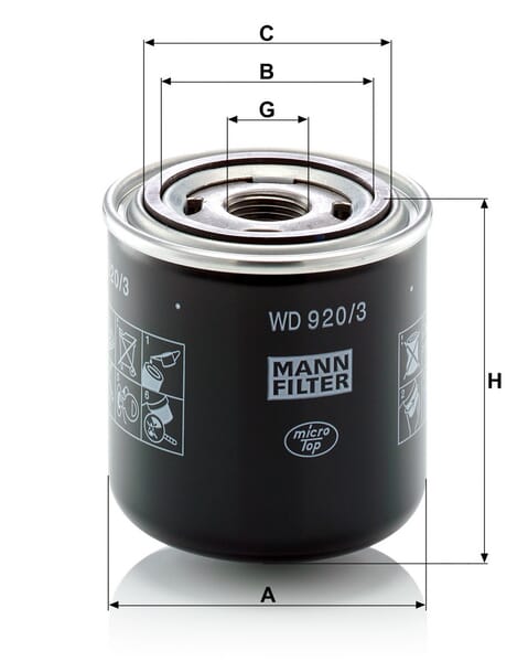 Filtro de transmissão MANN-FILTER WD 920/3 — desenho técnico de dimensões