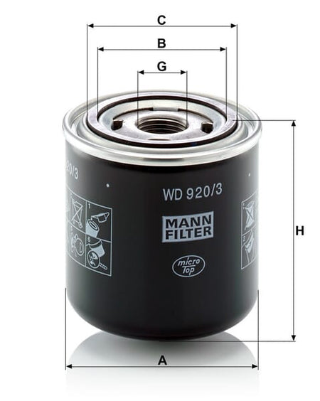 Filtro de transmissão MANN-FILTER WD 920/3 — desenho técnico de dimensões