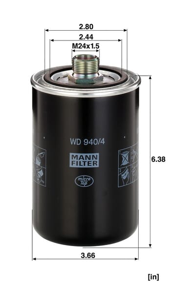 Filtro de transmissão MANN-FILTER WD 940/4 — desenho técnico de dimensões