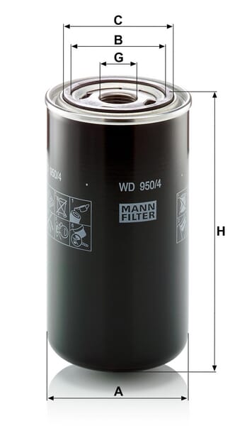 Filtro de transmissão MANN-FILTER WD 950/4 — desenho técnico de dimensões