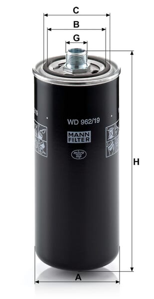 Filtro de transmissão MANN-FILTER WD 962/19 — desenho técnico de dimensões