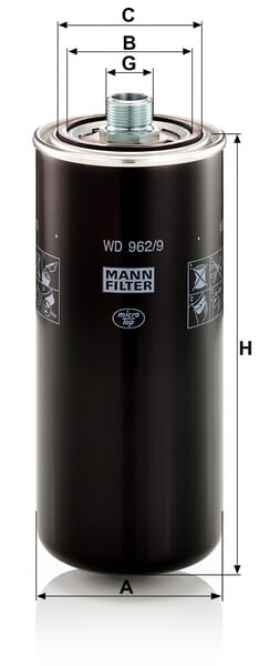 Filtro de transmissão MANN-FILTER WD 962/9 — desenho técnico de dimensões