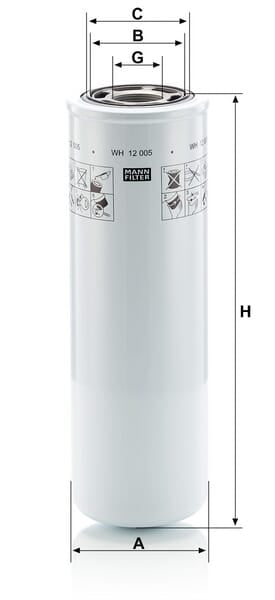 Filtro de transmissão MANN-FILTER WH 12 005 — desenho técnico de dimensões
