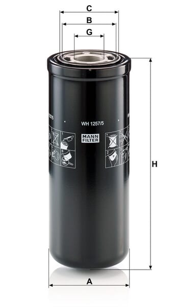 Filtro de transmissão MANN-FILTER WH 1257/5 — desenho técnico de dimensões