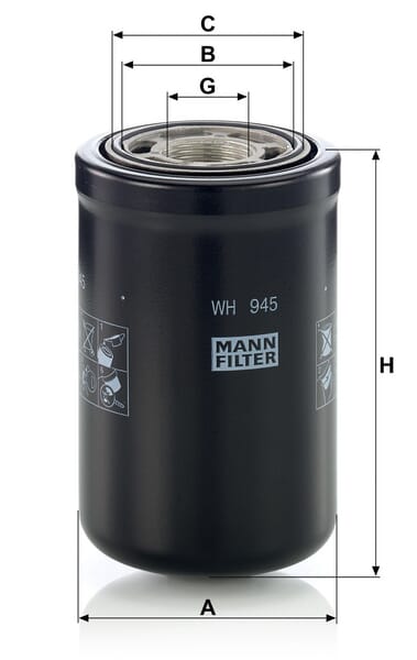Filtro de transmissão MANN-FILTER WH 945 — desenho técnico de dimensões