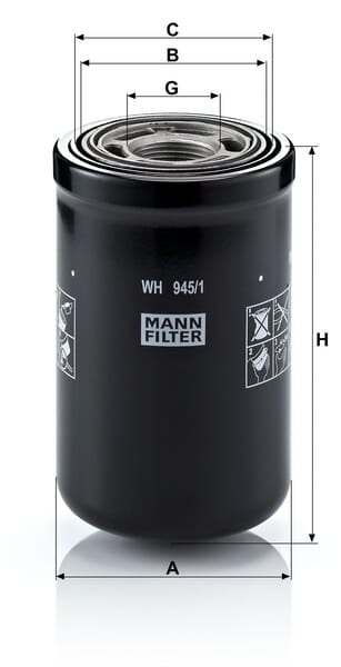 Filtro de transmissão MANN-FILTER WH 945/1 — desenho técnico de dimensões