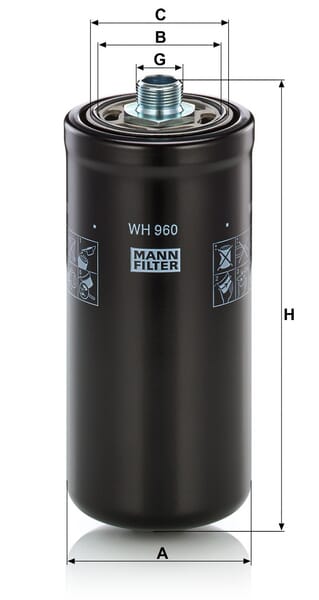 Filtro de transmissão MANN-FILTER WH 960 — desenho técnico de dimensões