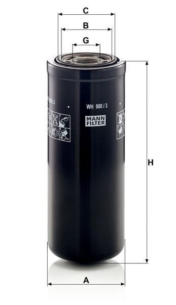 Filtro de transmissão MANN-FILTER WH 980/3 — desenho técnico de dimensões