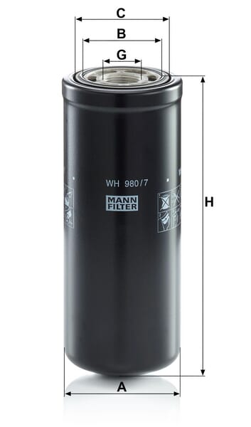 Filtro de transmissão MANN-FILTER WH 980/7 — desenho técnico de dimensões