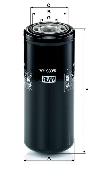 Filtro de transmissão MANN-FILTER WH 980/8 — desenho técnico de dimensões