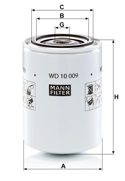 Filtro de transmissão MANN-FILTER WD 10 009 — desenho técnico de dimensões